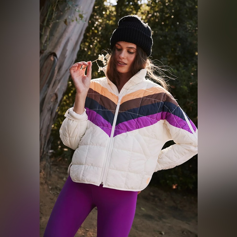 NWT FP Free People Movement x Hatch Printed Puffer Jacket Sm Ivory Chevron Combo